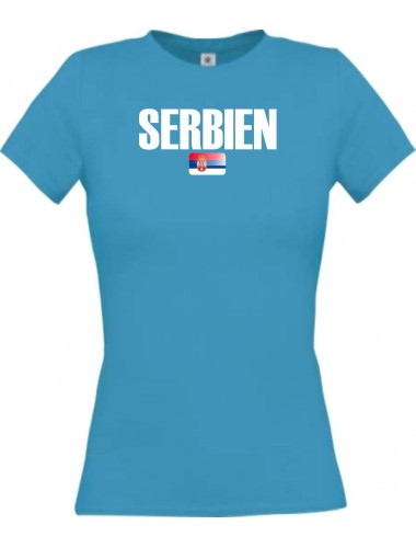 Lady T-Shirt Fußball Ländershirt Serbien, türkis, L
