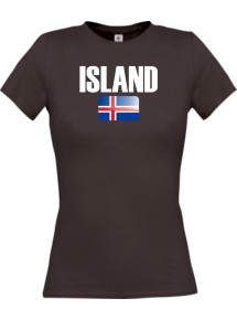 Lady T-Shirt Fußball Ländershirt Island, braun, L