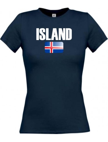 Lady T-Shirt Fußball Ländershirt Island, navy, L