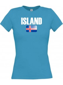 Lady T-Shirt Fußball Ländershirt Island, türkis, L