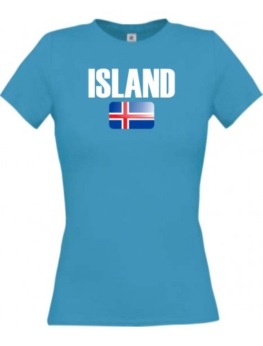 Lady T-Shirt Fußball Ländershirt Island, türkis, L