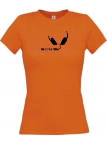 Lady T-Shirt Reggaeton Musik Kopfhörer Headphone Music Club, kult, orange, L