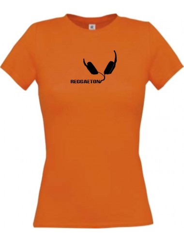 Lady T-Shirt Reggaeton Musik Kopfhörer Headphone Music Club, kult, orange, L