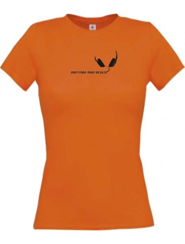 Lady T-Shirt Rhythm and Blues Musik Kopfhörer Headphone Music Club kult, orange, L