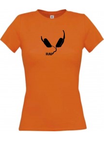 Lady T-Shirt Rap Musik Kopfhörer Headphone Music Club Kult Club kult, orange, L