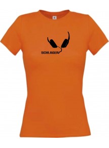 Lady T-Shirt Schlager Musik Kopfhörer Headphone Music Club Kult Club kult, orange, L