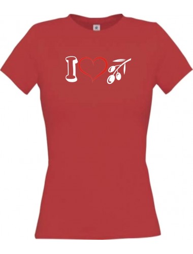 Lady T-Shirt Obst I love Olive, rot, L