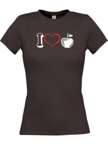 Lady T-Shirt Obst I love Apfel Äpfel, braun, L