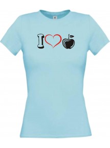 Lady T-Shirt Obst I love Apfel Äpfel, hellblau, L