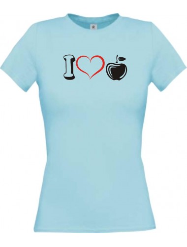 Lady T-Shirt Obst I love Apfel Äpfel, hellblau, L