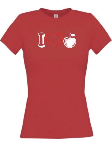 Lady T-Shirt Obst I love Apfel Äpfel, rot, L