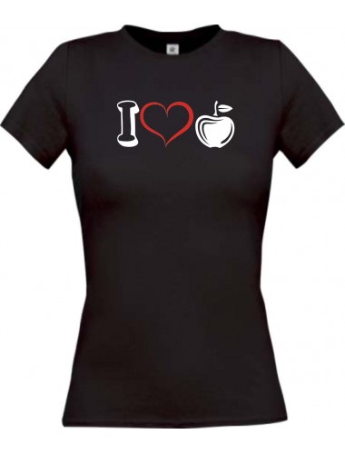 Lady T-Shirt Obst I love Apfel Äpfel, schwarz, L