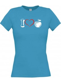 Lady T-Shirt Obst I love Apfel Äpfel, türkis, L
