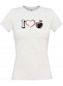 Lady T-Shirt Obst I love Apfel Äpfel, weiss, L