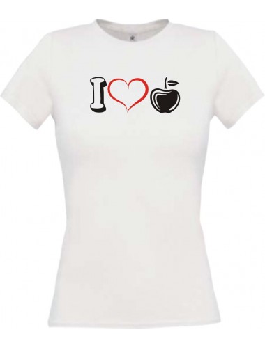 Lady T-Shirt Obst I love Apfel Äpfel, weiss, L