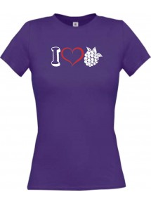 Lady T-Shirt Obst I love Brombeere, lila, L