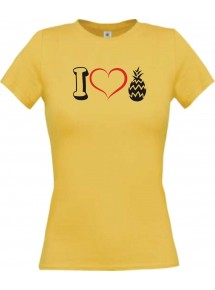 Lady T-Shirt Obst I love Ananas, gelb, L