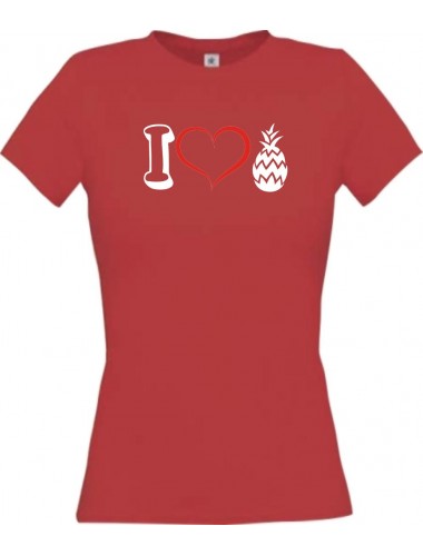 Lady T-Shirt Obst I love Ananas, rot, L