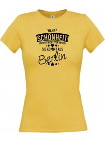 Lady T-Shirt Wahre Schönheit kommt aus Berlin, gelb, L