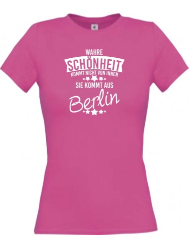 Lady T-Shirt Wahre Schönheit kommt aus Berlin, pink, L