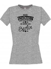 Lady T-Shirt Wahre Schönheit kommt aus Berlin, sportsgrey, L