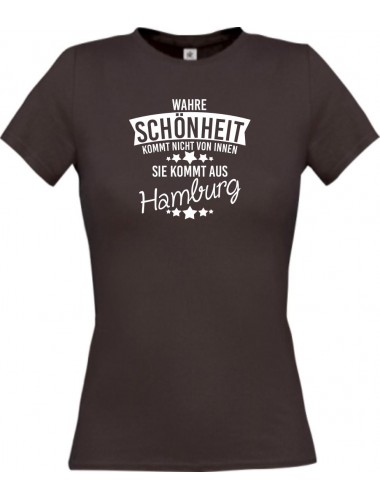 Lady T-Shirt Wahre Schönheit kommt aus Hamburg, braun, L
