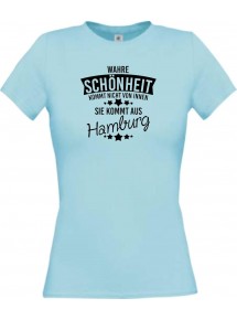 Lady T-Shirt Wahre Schönheit kommt aus Hamburg, hellblau, L
