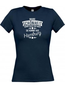 Lady T-Shirt Wahre Schönheit kommt aus Hamburg, navy, L