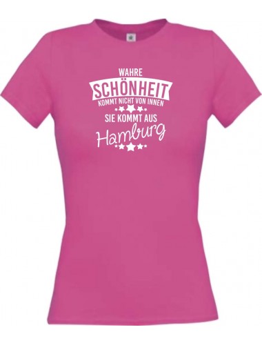 Lady T-Shirt Wahre Schönheit kommt aus Hamburg, pink, L
