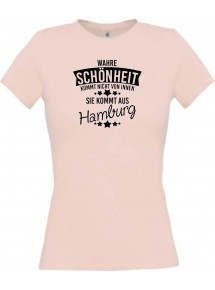 Lady T-Shirt Wahre Schönheit kommt aus Hamburg, rosa, L