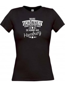Lady T-Shirt Wahre Schönheit kommt aus Hamburg, schwarz, L