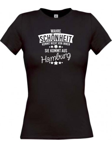 Lady T-Shirt Wahre Schönheit kommt aus Hamburg, schwarz, L
