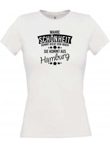 Lady T-Shirt Wahre Schönheit kommt aus Hamburg, weiss, L