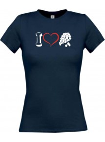 Lady T-Shirt Obst I love Weintraube Traube, navy, L