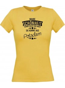 Lady T-Shirt Wahre Schönheit kommt aus Potsdam, gelb, L