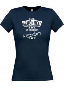 Lady T-Shirt Wahre Schönheit kommt aus Potsdam, navy, L
