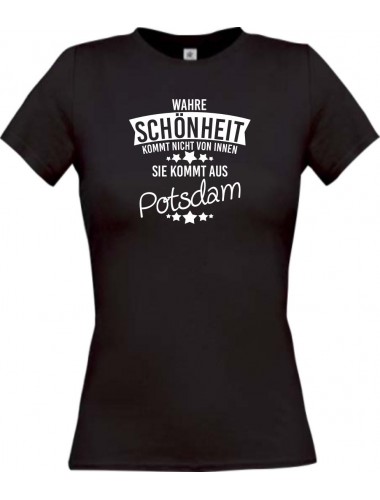 Lady T-Shirt Wahre Schönheit kommt aus Potsdam, schwarz, L