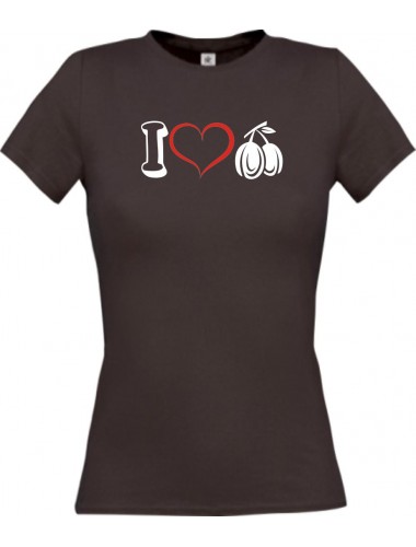 Lady T-Shirt Obst I love Pflaume Zwetschge, braun, L