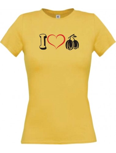 Lady T-Shirt Obst I love Pflaume Zwetschge, gelb, L