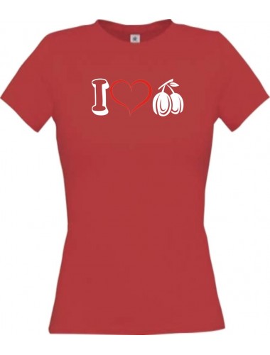 Lady T-Shirt Obst I love Pflaume Zwetschge, rot, L