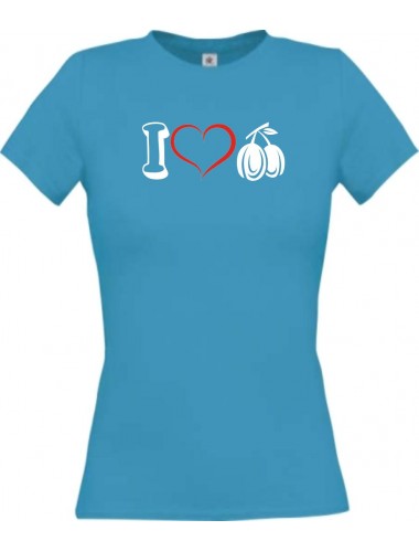 Lady T-Shirt Obst I love Pflaume Zwetschge, türkis, L