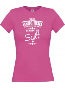 Lady T-Shirt Wahre Schönheit kommt aus Sylt, pink, L