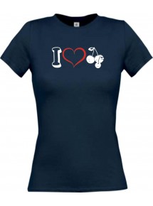 Lady T-Shirt Obst I love Kirsche, navy, L