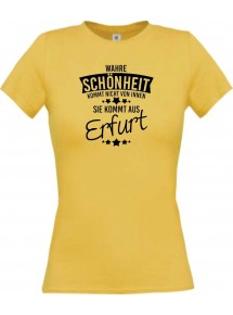 Lady T-Shirt Wahre Schönheit kommt aus Erfurt, gelb, L