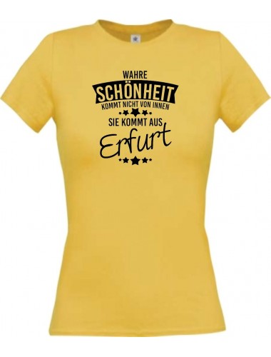 Lady T-Shirt Wahre Schönheit kommt aus Erfurt, gelb, L