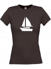 Lady T-Shirt Segelboot, Jolle, Skipper, Kapitän, kult, braun, L