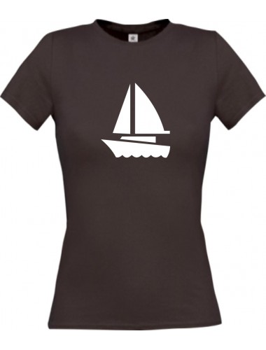 Lady T-Shirt Segelboot, Jolle, Skipper, Kapitän, kult, braun, L