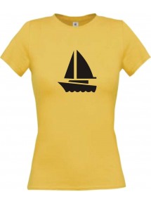 Lady T-Shirt Segelboot, Jolle, Skipper, Kapitän, kult, gelb, L