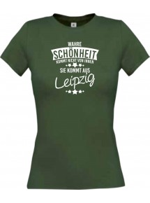 Lady T-Shirt Wahre Schönheit kommt aus Leipzig, gruen, L