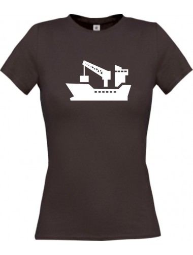 Lady T-Shirt Frachter, Seefahrt, Übersee, Skipper, Kapitän, kult, braun, L